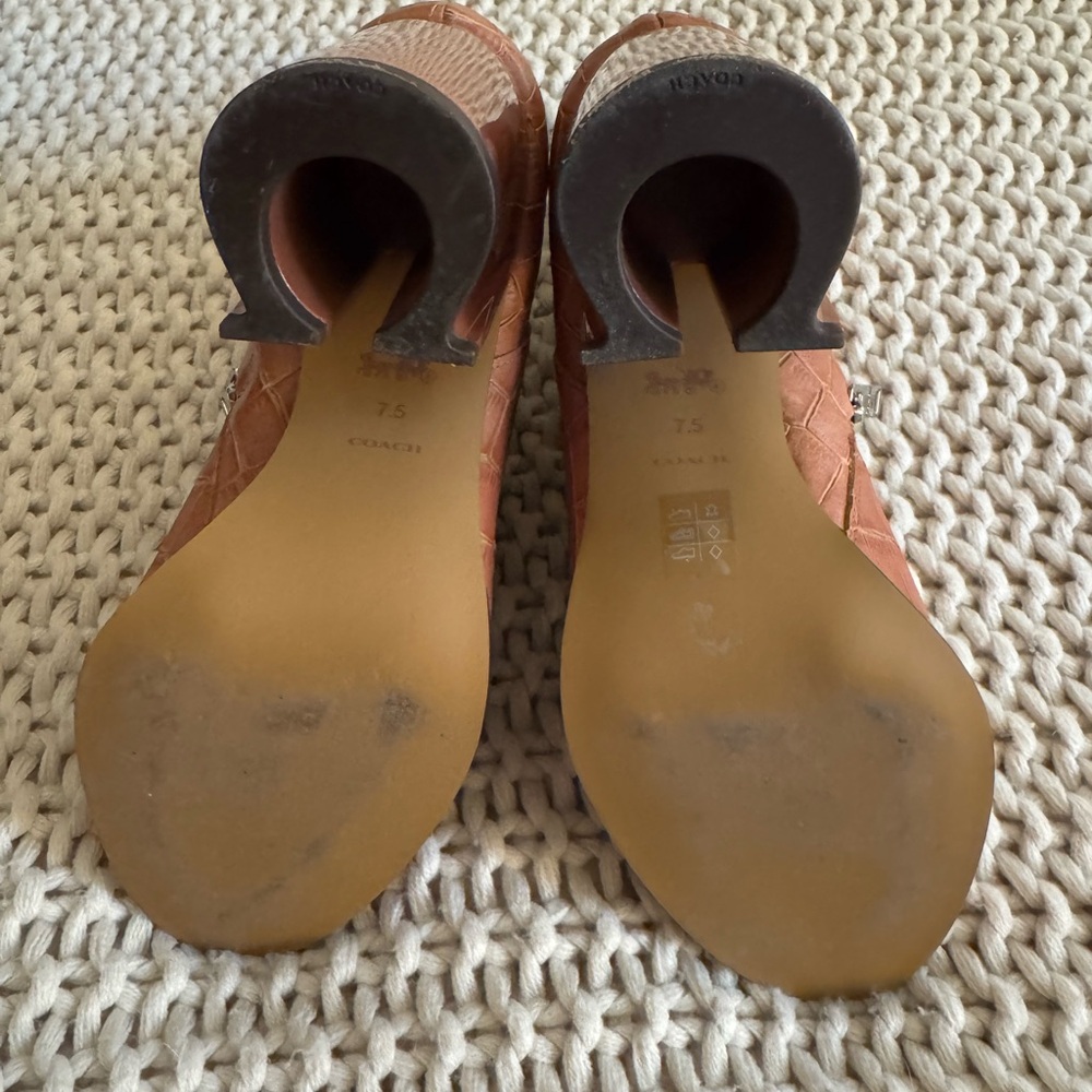 Coach Tan Croc-Embossed Heeled Bootie - Picture 3 of 7